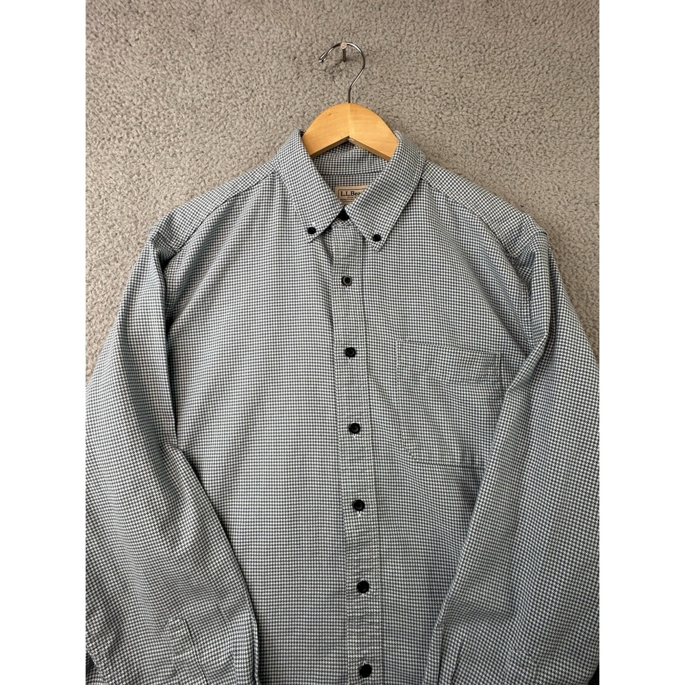 LL Bean Wicked Good Flannel Shirt Mens Large Traditional Fit Gray Houndstooth
